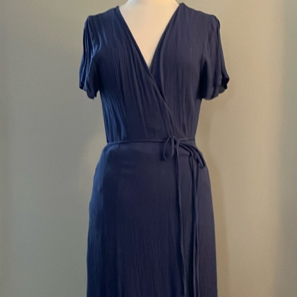 Lulu's Blue V-Neck Flutter Sleeve Maxi Dress